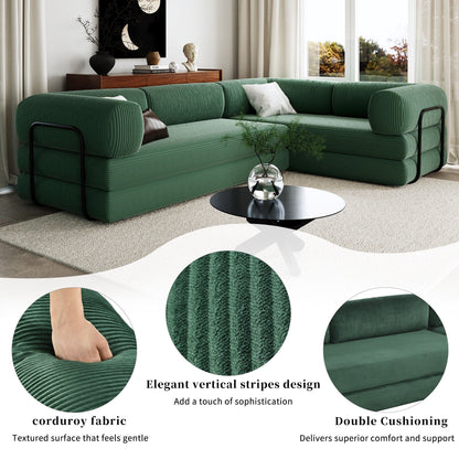 Canapé-lit modulaire en velours côtelé en forme de L, convertible, sectionnel, 4 places, avec coussins compensés, pour salon ou appartement