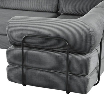 Canapé-lit modulaire en velours côtelé en forme de L, convertible, sectionnel, 4 places, avec coussins compensés, pour salon ou appartement