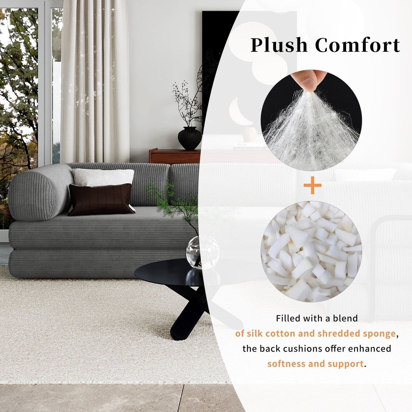 Canapé-lit modulaire en velours côtelé en forme de L, convertible, sectionnel, 4 places, avec coussins compensés, pour salon ou appartement