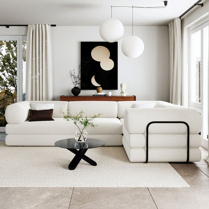 Canapé-lit modulaire en velours côtelé en forme de L, convertible, sectionnel, 4 places, avec coussins compensés, pour salon ou appartement