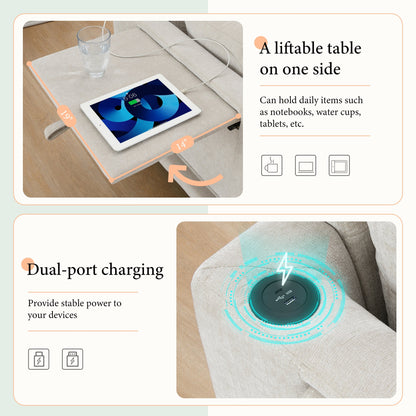 Canapé modulable en L avec table pliable, double port USB, poches de rangement latérales et pouf amovible