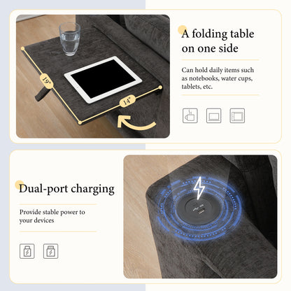 Canapé modulable en L avec table pliable, double port USB, poches de rangement latérales et pouf amovible