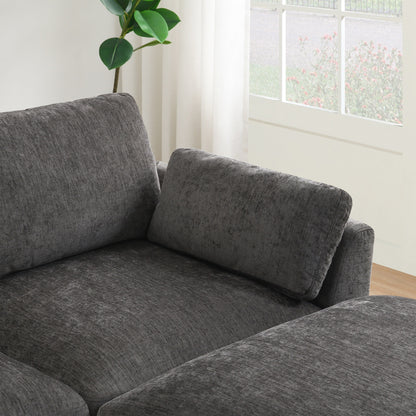 Canapé modulable en L avec table pliable, double port USB, poches de rangement latérales et pouf amovible