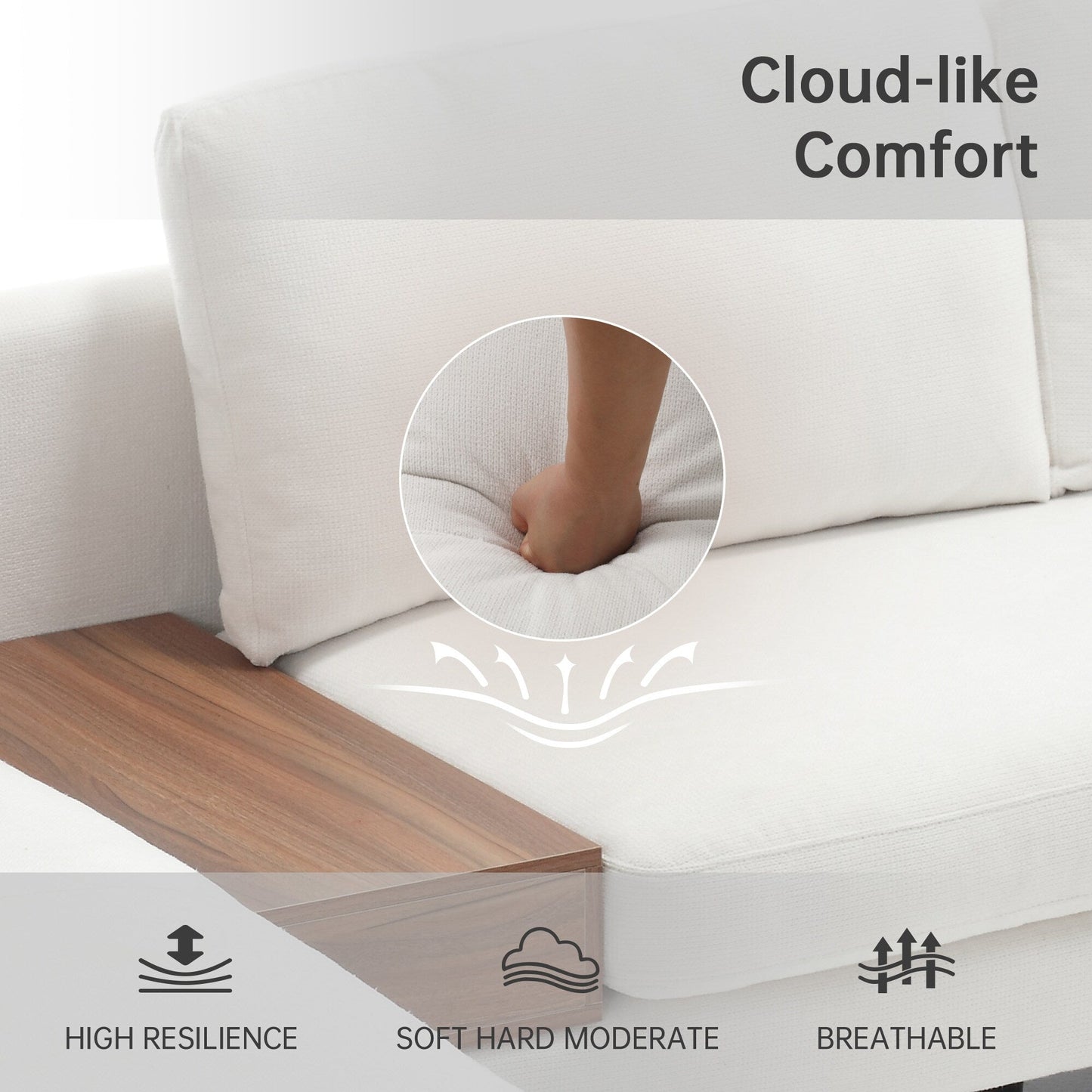 Canapé modulable en L avec un design réversible et un coffre décoratif en bois intégré