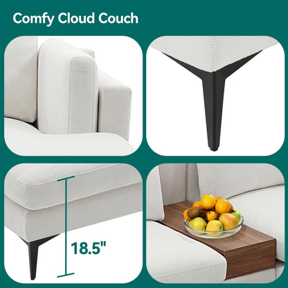 Canapé modulable en L avec un design réversible et un coffre décoratif en bois intégré