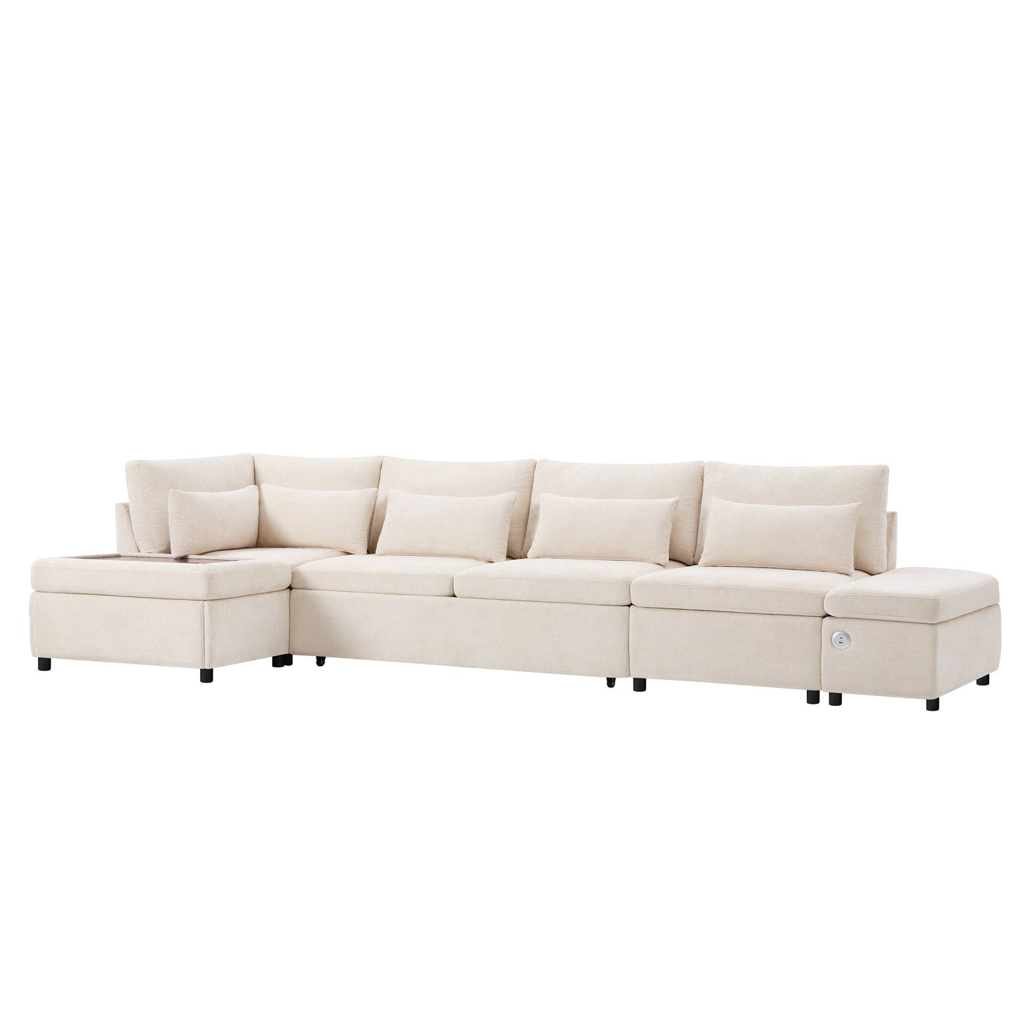 Canapé-lit sectionnel modulaire avec accoudoir de chargement réglable et pouf de rangement pour salon et appartement