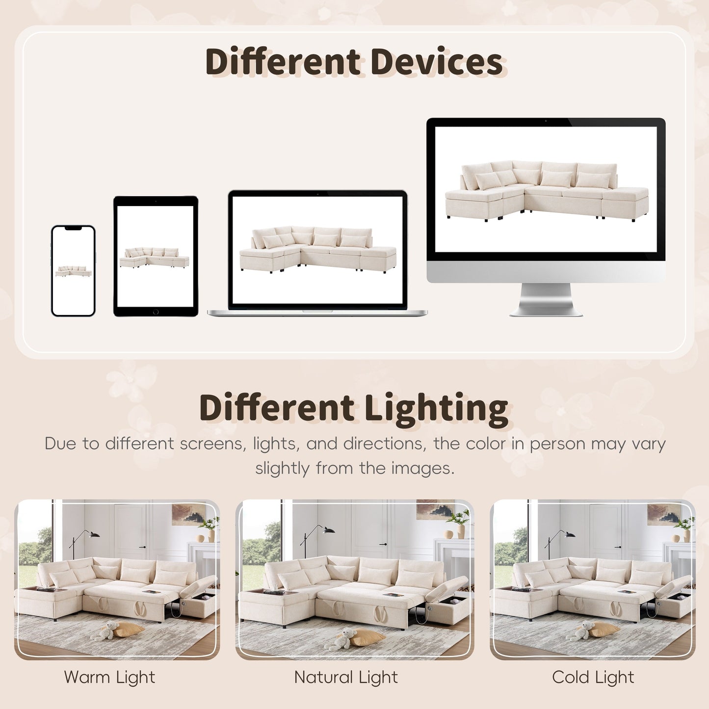 Canapé-lit sectionnel modulaire avec accoudoir de chargement réglable et pouf de rangement pour salon et appartement