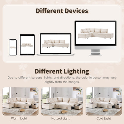 Canapé-lit sectionnel modulaire avec accoudoir de chargement réglable et pouf de rangement pour salon et appartement