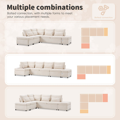 Canapé-lit sectionnel modulaire avec accoudoir de chargement réglable et pouf de rangement pour salon et appartement
