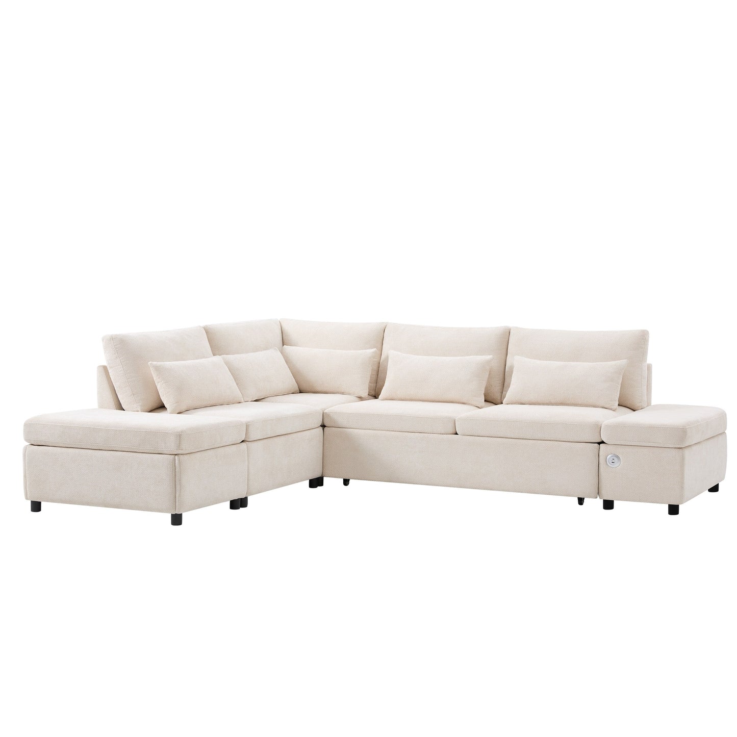 Canapé-lit sectionnel modulaire avec accoudoir de chargement réglable et pouf de rangement pour salon et appartement