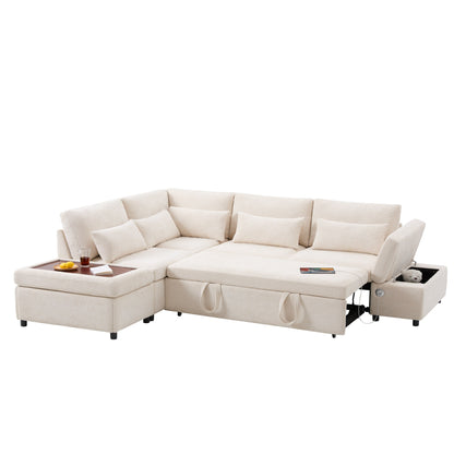 Canapé-lit sectionnel modulaire avec accoudoir de chargement réglable et pouf de rangement pour salon et appartement