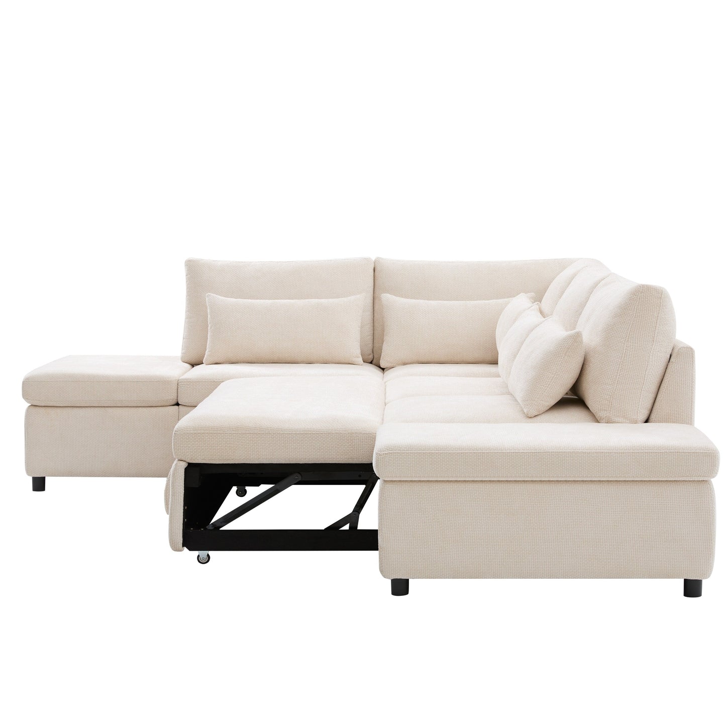 Canapé-lit sectionnel modulaire avec accoudoir de chargement réglable et pouf de rangement pour salon et appartement