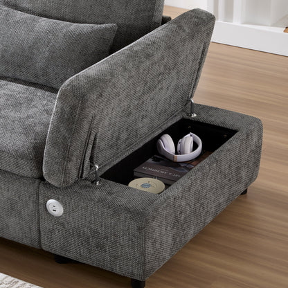 Canapé-lit sectionnel modulaire avec accoudoir de chargement réglable et pouf de rangement pour salon et appartement