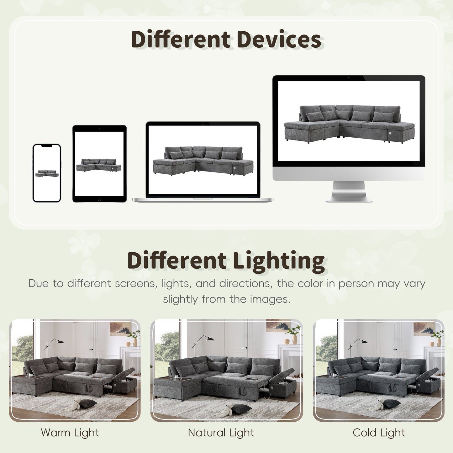 Canapé-lit sectionnel modulaire avec accoudoir de chargement réglable et pouf de rangement pour salon et appartement