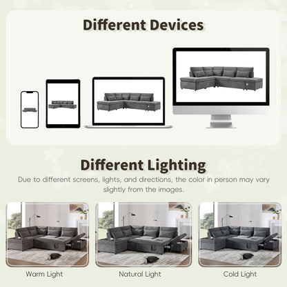Canapé-lit sectionnel modulaire avec accoudoir de chargement réglable et pouf de rangement pour salon et appartement