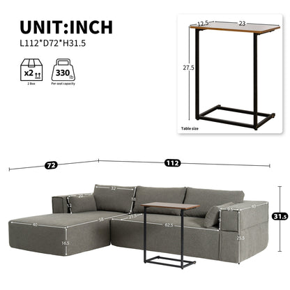 Canapé sectionnel modulaire avec table d'appoint gratuite, assise large, entièrement compressé, tissu bouclé infroissable avec méridienne