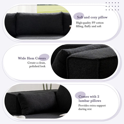 Canapé sectionnel modulaire avec table d'appoint gratuite, assise large, entièrement compressé, tissu bouclé infroissable avec méridienne