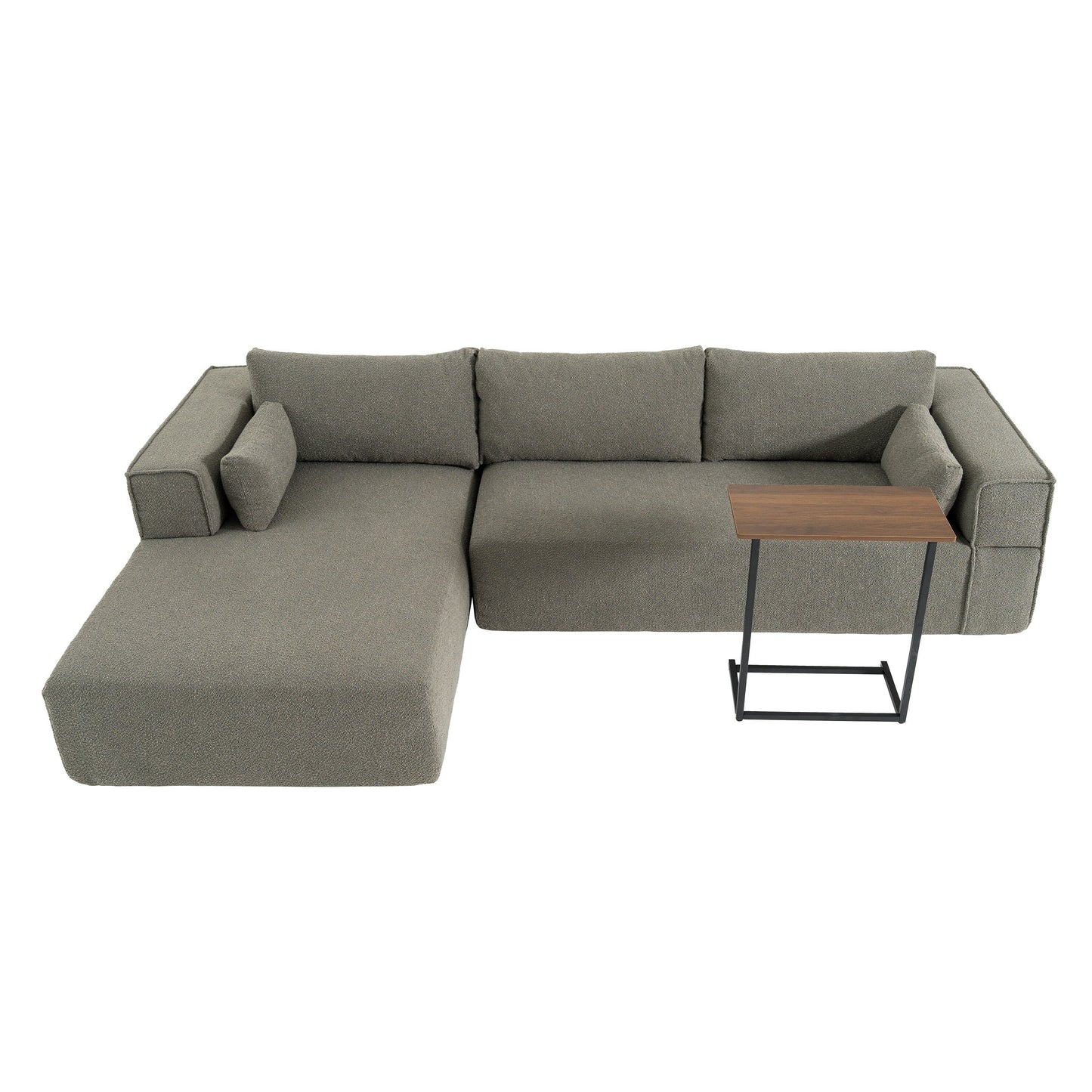 Canapé sectionnel modulaire avec table d'appoint gratuite, assise large, entièrement compressé, tissu bouclé infroissable avec méridienne