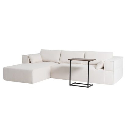 Canapé sectionnel modulaire avec table d'appoint gratuite, assise large, entièrement compressé, tissu bouclé infroissable avec méridienne