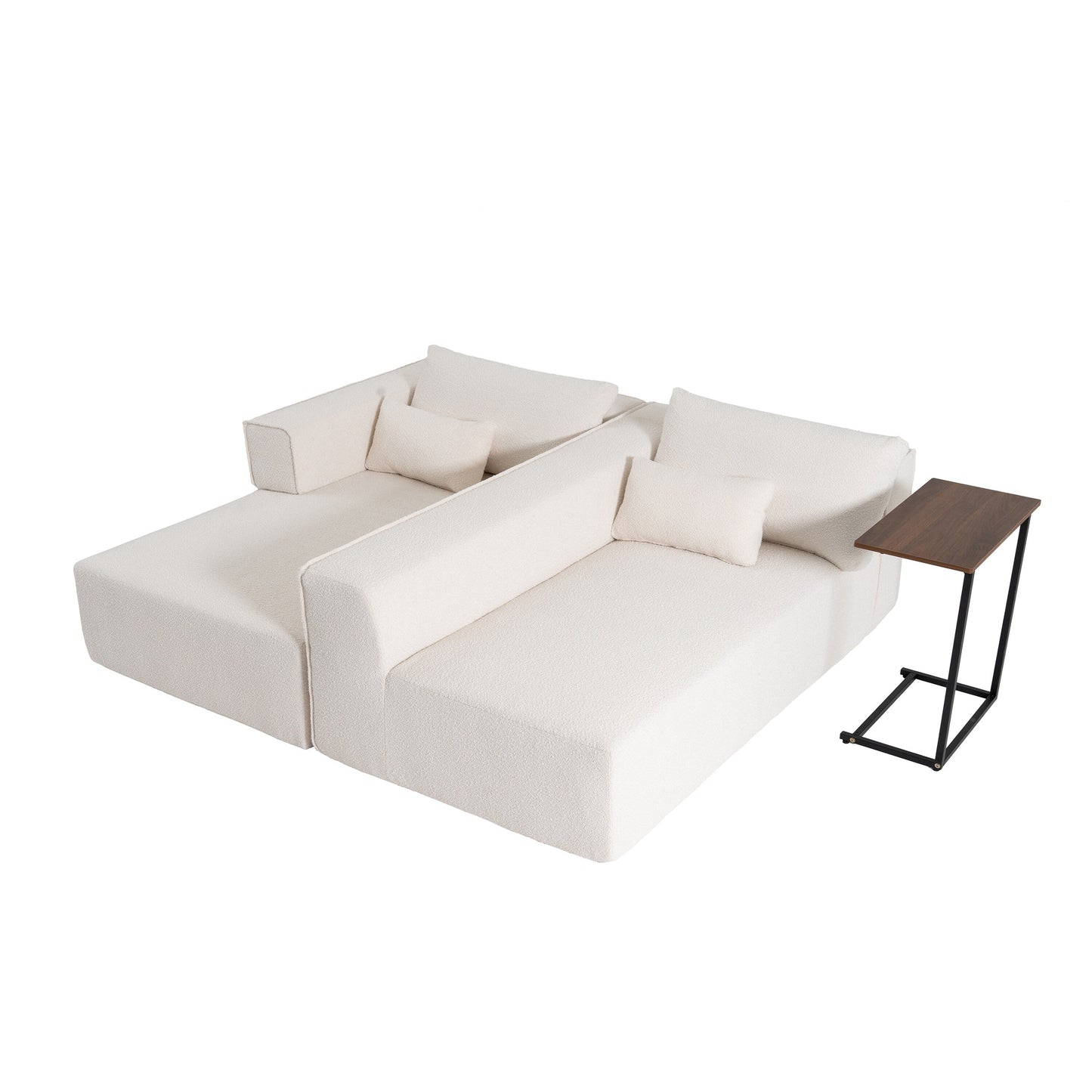 Canapé sectionnel modulaire avec table d'appoint gratuite, assise large, entièrement compressé, tissu bouclé infroissable avec méridienne