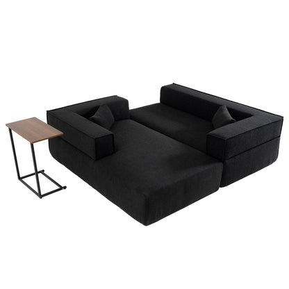 Canapé sectionnel modulaire avec table d'appoint gratuite, assise large, entièrement compressé, tissu bouclé infroissable avec méridienne