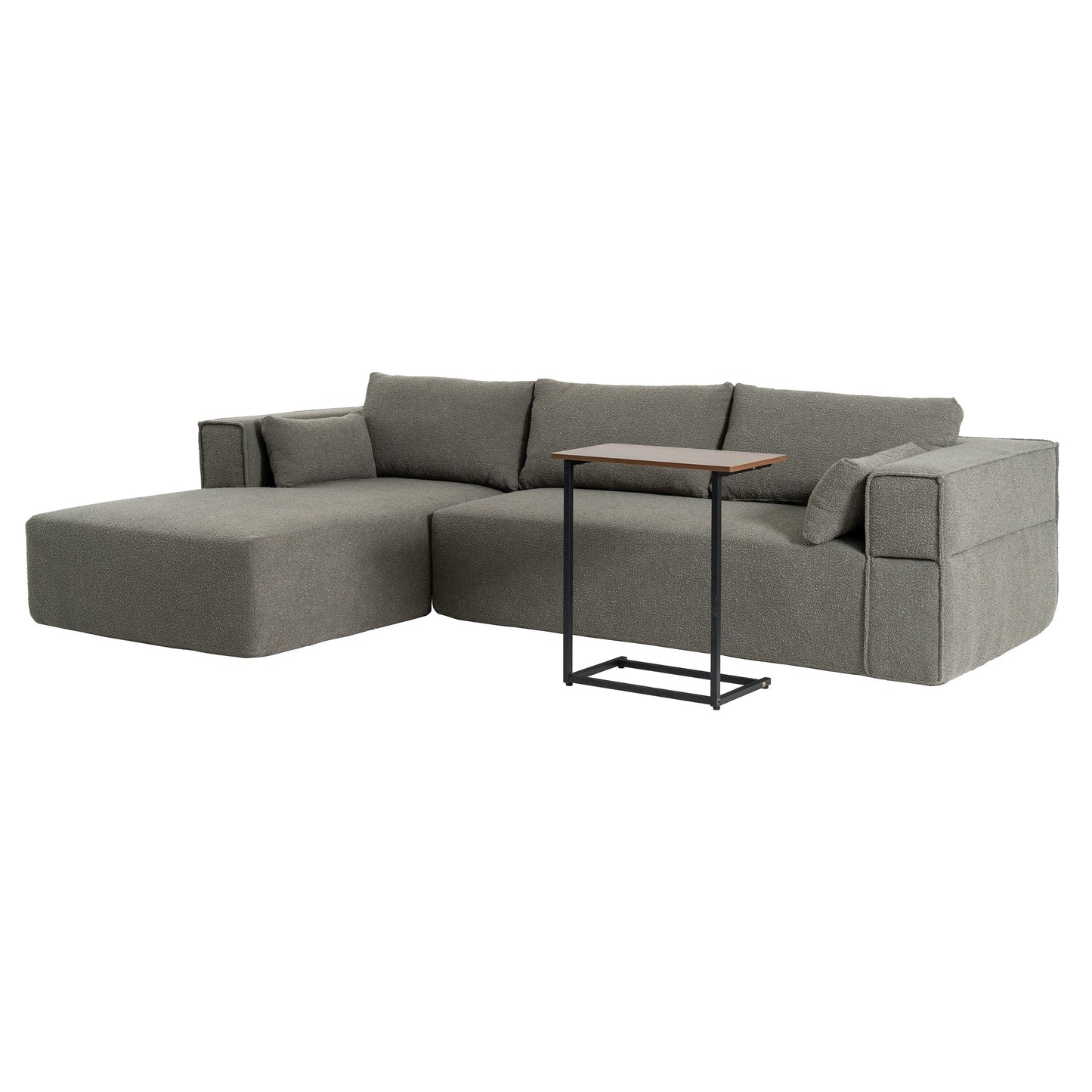 Canapé sectionnel modulaire avec table d'appoint gratuite, assise large, entièrement compressé, tissu bouclé infroissable avec méridienne