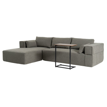 Canapé sectionnel modulaire avec table d'appoint gratuite, assise large, entièrement compressé, tissu bouclé infroissable avec méridienne
