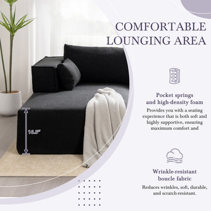 Canapé sectionnel modulaire avec table d'appoint gratuite, assise large, entièrement compressé, tissu bouclé infroissable avec méridienne