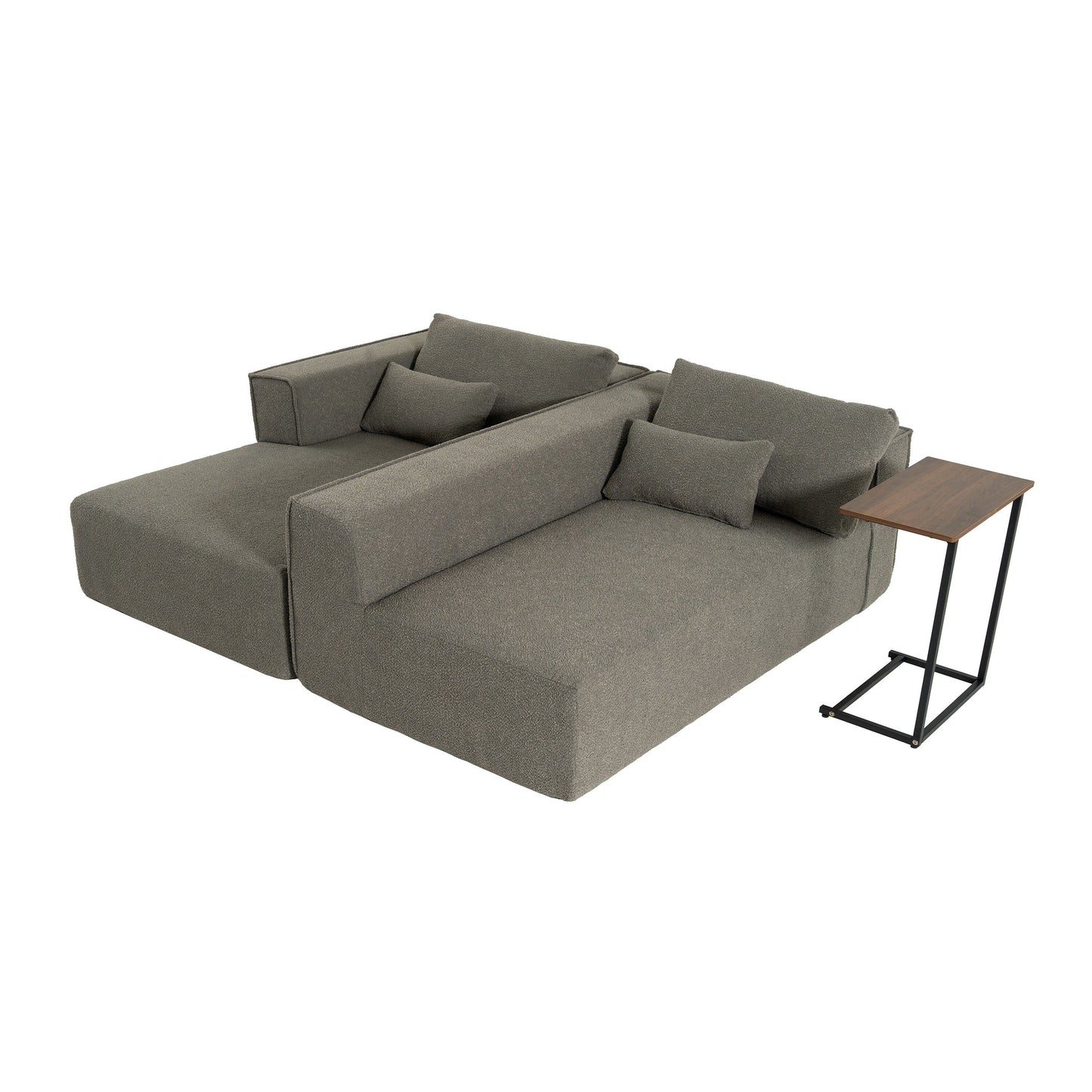 Canapé sectionnel modulaire avec table d'appoint gratuite, assise large, entièrement compressé, tissu bouclé infroissable avec méridienne