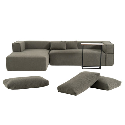 Canapé sectionnel modulaire avec table d'appoint gratuite, assise large, entièrement compressé, tissu bouclé infroissable avec méridienne