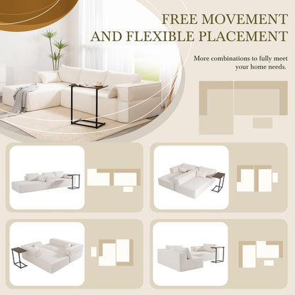 Canapé sectionnel modulaire avec table d'appoint gratuite, assise large, entièrement compressé, tissu bouclé infroissable avec méridienne