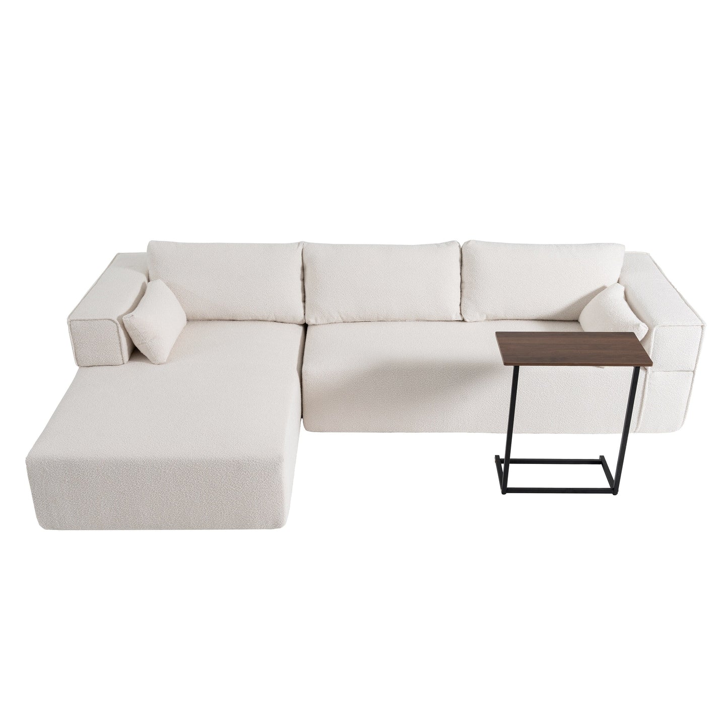 Canapé sectionnel modulaire avec table d'appoint gratuite, assise large, entièrement compressé, tissu bouclé infroissable avec méridienne