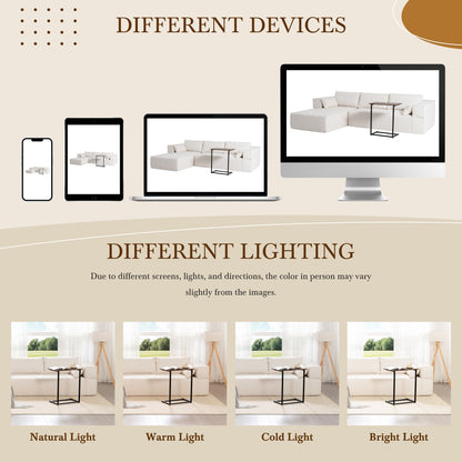 Canapé sectionnel modulaire avec table d'appoint gratuite, assise large, entièrement compressé, tissu bouclé infroissable avec méridienne