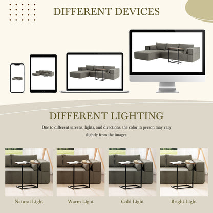 Canapé sectionnel modulaire avec table d'appoint gratuite, assise large, entièrement compressé, tissu bouclé infroissable avec méridienne