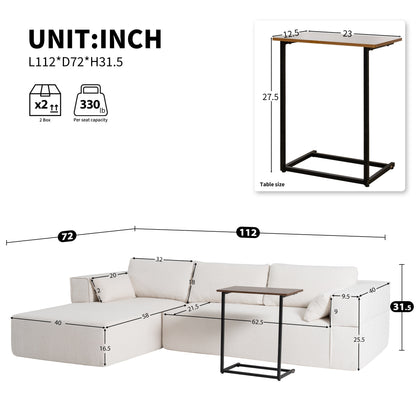 Canapé sectionnel modulaire avec table d'appoint gratuite, assise large, entièrement compressé, tissu bouclé infroissable avec méridienne