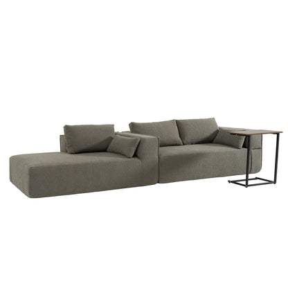 Canapé sectionnel modulaire avec table d'appoint gratuite, assise large, entièrement compressé, tissu bouclé infroissable avec méridienne