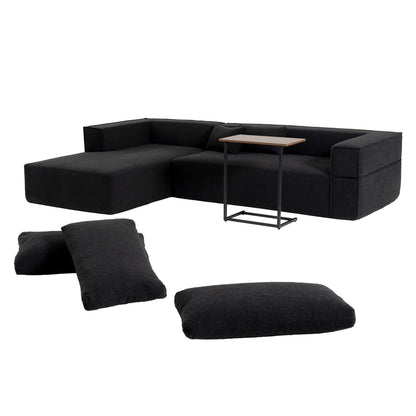 Canapé sectionnel modulaire avec table d'appoint gratuite, assise large, entièrement compressé, tissu bouclé infroissable avec méridienne