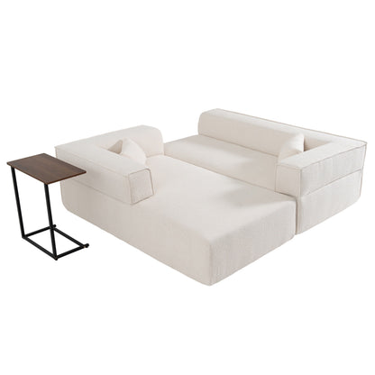 Canapé sectionnel modulaire avec table d'appoint gratuite, assise large, entièrement compressé, tissu bouclé infroissable avec méridienne