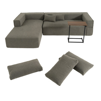Canapé sectionnel modulaire avec table d'appoint gratuite, assise large, entièrement compressé, tissu bouclé infroissable avec méridienne