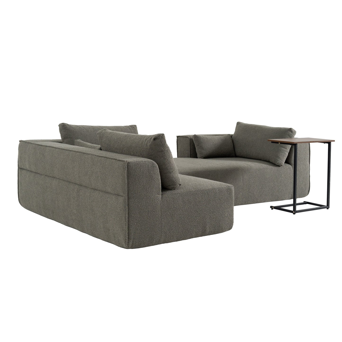 Canapé sectionnel modulaire avec table d'appoint gratuite, assise large, entièrement compressé, tissu bouclé infroissable avec méridienne