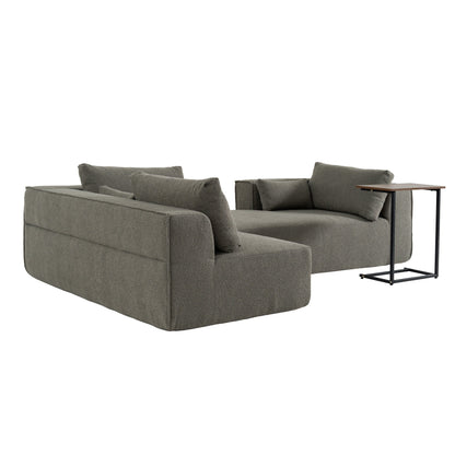 Canapé sectionnel modulaire avec table d'appoint gratuite, assise large, entièrement compressé, tissu bouclé infroissable avec méridienne