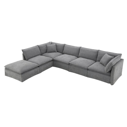 Canapé sectionnel modulaire avec pouf amovible, meuble d'intérieur rembourré en L, assise large, combinaison libre, canapé en chenille
