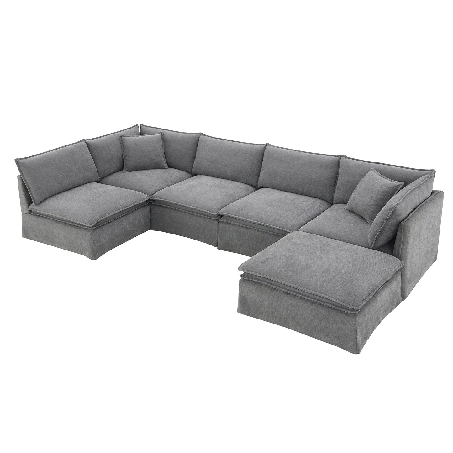 Canapé sectionnel modulaire avec pouf amovible, meuble d'intérieur rembourré en L, assise large, combinaison libre, canapé en chenille