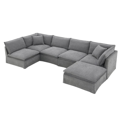 Canapé sectionnel modulaire avec pouf amovible, meuble d'intérieur rembourré en L, assise large, combinaison libre, canapé en chenille