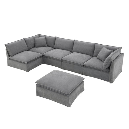 Canapé sectionnel modulaire avec pouf amovible, meuble d'intérieur rembourré en L, assise large, combinaison libre, canapé en chenille