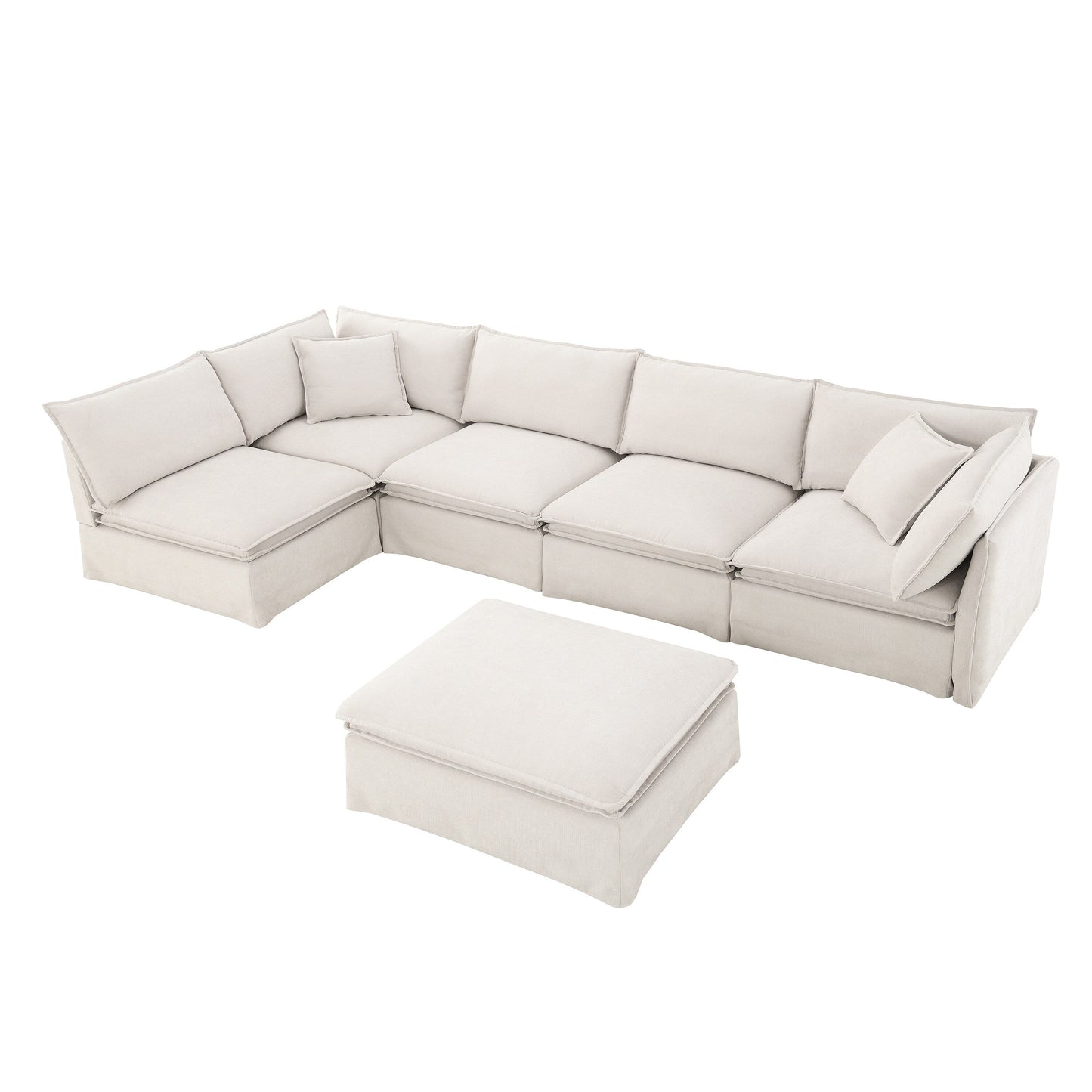 Canapé sectionnel modulaire avec pouf amovible, meuble d'intérieur rembourré en L, assise large, combinaison libre, canapé en chenille