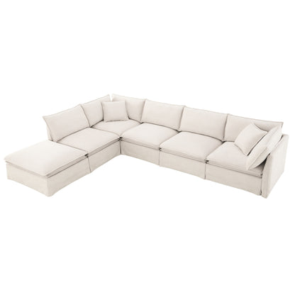 Canapé sectionnel modulaire avec pouf amovible, meuble d'intérieur rembourré en L, assise large, combinaison libre, canapé en chenille