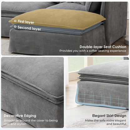 Canapé sectionnel modulaire avec pouf amovible, meuble d'intérieur rembourré en L, assise large, combinaison libre, canapé en chenille