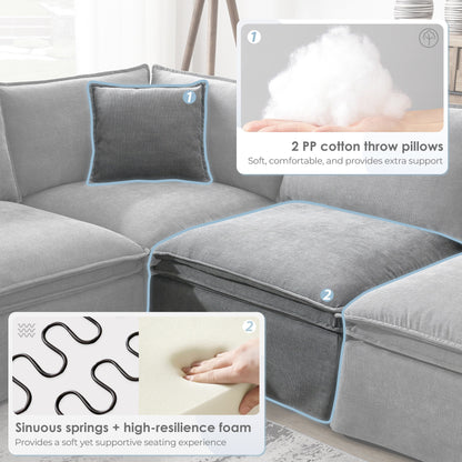 Canapé sectionnel modulaire avec pouf amovible, meuble d'intérieur rembourré en L, assise large, combinaison libre, canapé en chenille