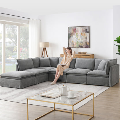 Canapé sectionnel modulaire avec pouf amovible, meuble d'intérieur rembourré en L, assise large, combinaison libre, canapé en chenille